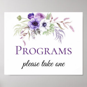 Lila Lavendel Weiße Florale Hochzeitsprogramm-Schi Poster