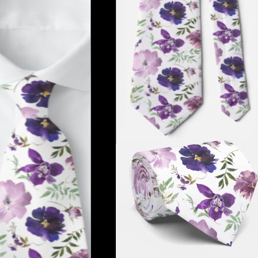 Lila Lavendel Weiße Wasserfarben Blume Krawatte