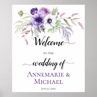 Lila Lavendel White Floral Wedding Sign Poster