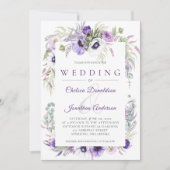 Lila Lavendel White Watercolor Blume Hochzeit Einladung (Vorderseite)