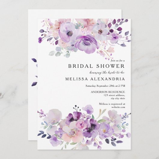 Lila Lavendel-Wildblumen Brautparty Einladung (Vorne/Hinten)