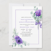 Lila Lavendelanemonen und Grünrahmen Einladung (Vorderseite)