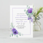 Lila Lavendelanemonen und Grünrahmen Einladung (Stehend Vorderseite)