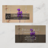 Lila Lavendelblüte, graues Rechteck, Monogramm Visitenkarte (Vorne/Hinten)