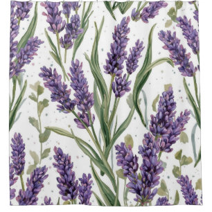 Lila Lavendelblüten Aquarell Botanik Duschvorhang