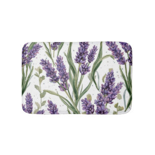 Lila Lavendelblüten Aquarell Botanisch Badematte