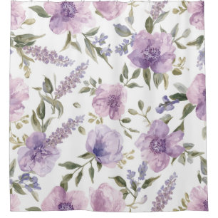 Lila-lavendelblüten Aquarell Botanisch Duschvorhang