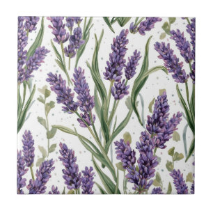 Lila Lavendelblüten Aquarell Botanisch Fliese