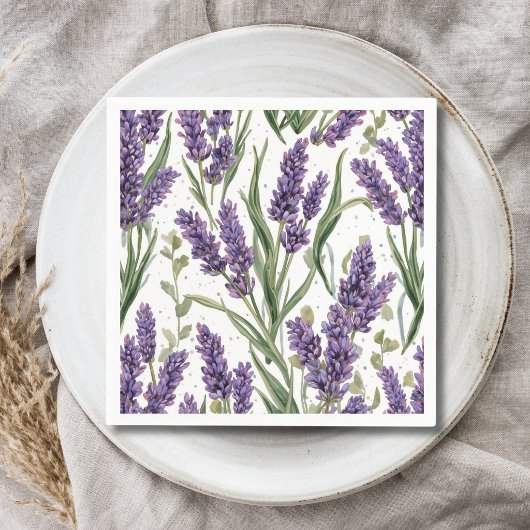 Lila Lavendelblüten Aquarell Botanisch Serviette