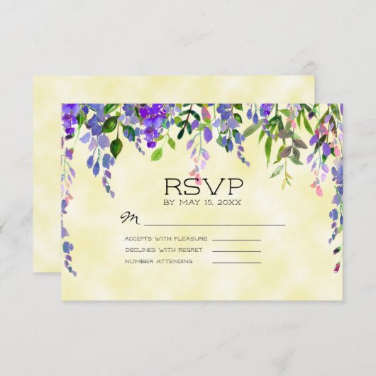 Lila Lavendelblütengelber Hochzeitstag RSVP Karte (Vorne/Hinten)