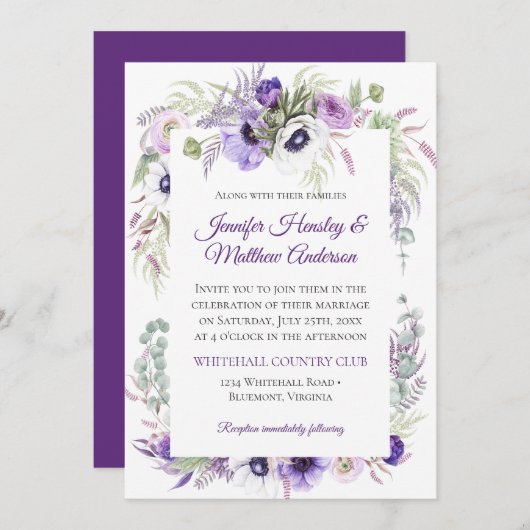 Lila Lavendelblütenhochzeit | Einladung (Vorne/Hinten)
