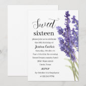 Lila Lavendelblütensüß 16 16 16 Einladung (Vorne/Hinten)