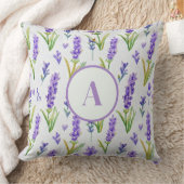 Lila Lavendelmuster Monogramm Kissen (Decke)
