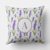 Lila Lavendelmuster Monogramm Kissen (Rückseite)
