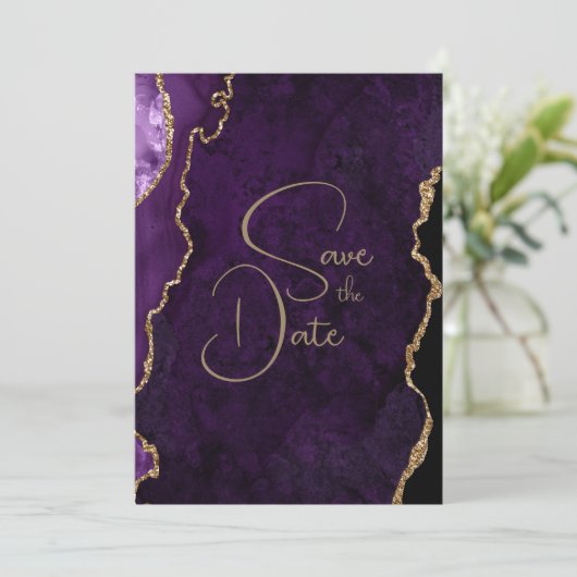 Lila Lavender Agate Wedding Speichern Sie das Datu Einladung (Stehend Vorderseite)