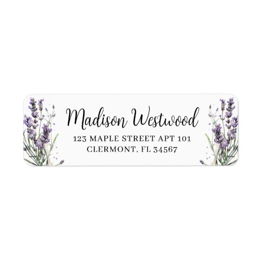 Lila Lavender Blume Kalligraphie Rücksendeadresse (Vorne)