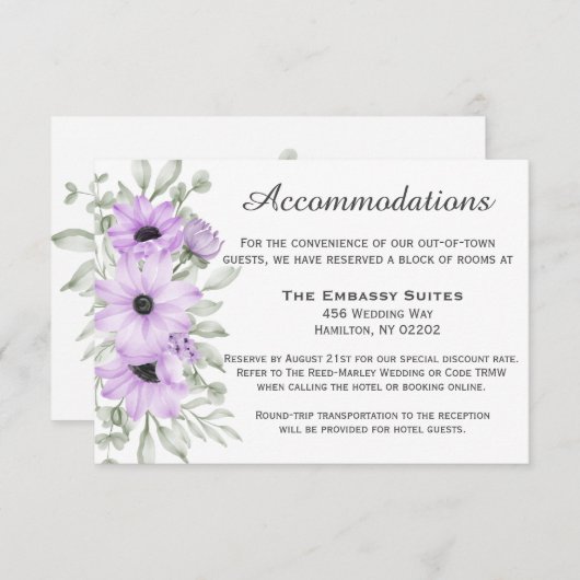 Lila Lavender Blume Script Hochzeit Begleitkarte (Vorne/Hinten)