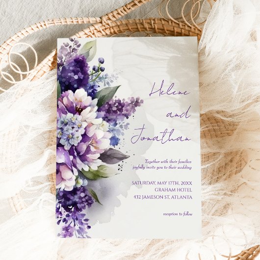 Lila Lavender Boho Rustic Floral Elegante Hochzeit Einladung