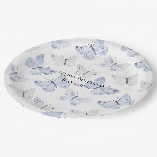 Lila Lavender Butterflies Geburtstag Pappteller (Schrägansicht)