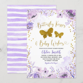 Lila Lavender Butterfly Kisses und Baby Wish Einladung