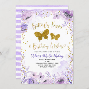 Lila Lavender Butterfly Kisses und Geburtstag Einladung
