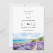Lila Lavender Coastal Art Beach Hochzeit Einladung (Vorderseite)