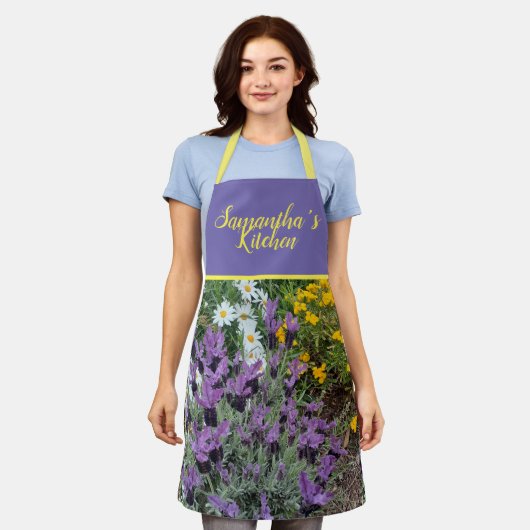Lila Lavender Daisy Blume Floral Mums Küche Schürze (Getragen)