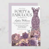 Lila Lavender Dusty Rose 40. Geburtstag Party Einladung (Vorne/Hinten)