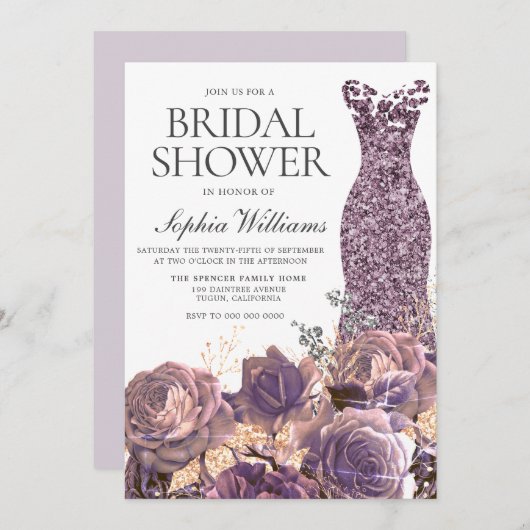 Lila Lavender Dusty Rose Brautparty Einladung (Vorne/Hinten)