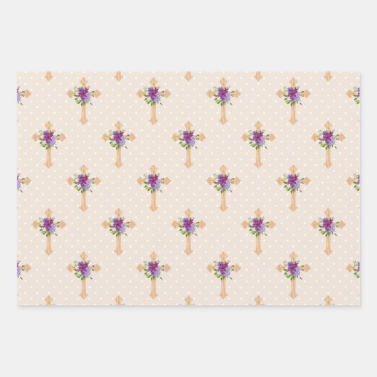 LILA & LAVENDER EASTER CROSSES WASSERFARBE BLUME GESCHENKPAPIER SET (Vorderseite 3)