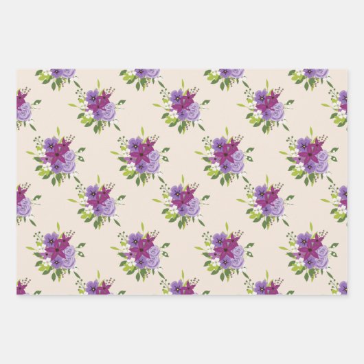 LILA & LAVENDER EASTER CROSSES WASSERFARBE BLUME GESCHENKPAPIER SET (Vorderseite)