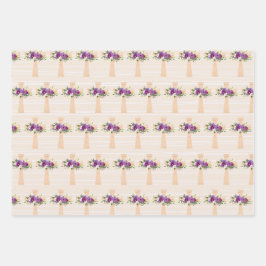 LILA & LAVENDER EASTER CROSSES WASSERFARBE BLUME GESCHENKPAPIER SET