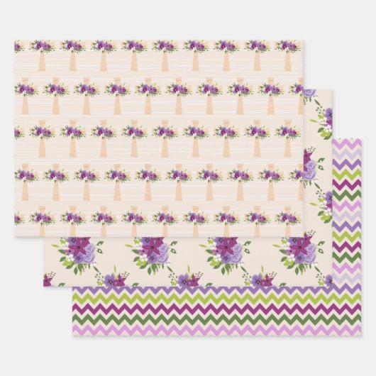 LILA & LAVENDER EASTER CROSSES WASSERFARBE BLUME GESCHENKPAPIER SET (Set)