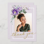 Lila Lavender Floral Abschluss Foto Vielen Dank Dankeskarte (Vorne/Hinten)