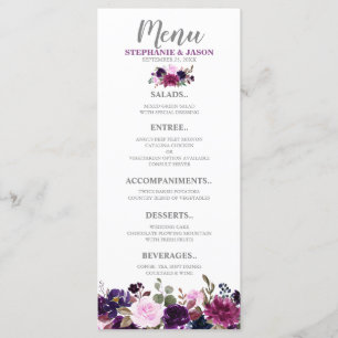 Lila Lavender Floral Boho Hochzeitsmenü Menükarte