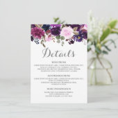 Lila Lavender Floral Boho Wedding Details Karte (Stehend Vorderseite)