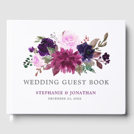 Lila Lavender Floral Boho Wedding Gästebuch (Vorderseite)