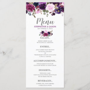 Lila Lavender Floral Boho Wedding Menu Menükarte