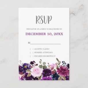 Lila Lavender Floral Boho Wedding RSVP Karte