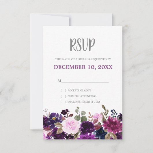 Lila Lavender Floral Boho Wedding RSVP Karte (Vorderseite)