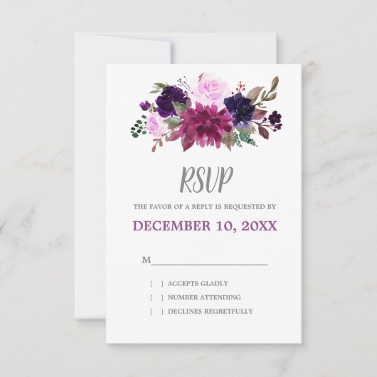 Lila Lavender Floral Boho Wedding RSVP Karte (Vorderseite)