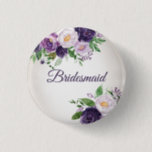 Lila Lavender Floral Greenery Bridesmaid Button<br><div class="desc">Schöne Pflaume lila und weich Lavendel Aquarell Blüten und Grün auf botanisch weiße Brautjacke. Diese können mit "Bridesmaid" oder dem Namen des Gastes personalisiert werden. Entwerfen Sie einen für jeden Brautparty Gast.</div>