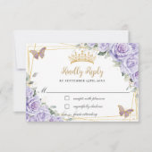 Lila Lavender Floral Quinceñera Butterfliegen RSVP Karte (Vorderseite)