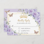 Lila Lavender Floral Quinceñera Butterfliegen RSVP Karte (Vorne/Hinten)