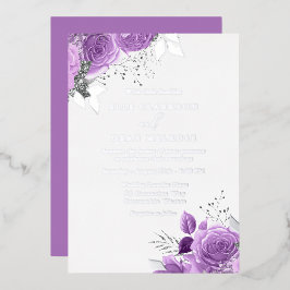 Lila Lavender Floral Wedding Real Silver Folieneinladung