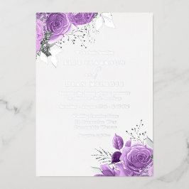 Lila Lavender Floral Wedding Real Silver Folieneinladung