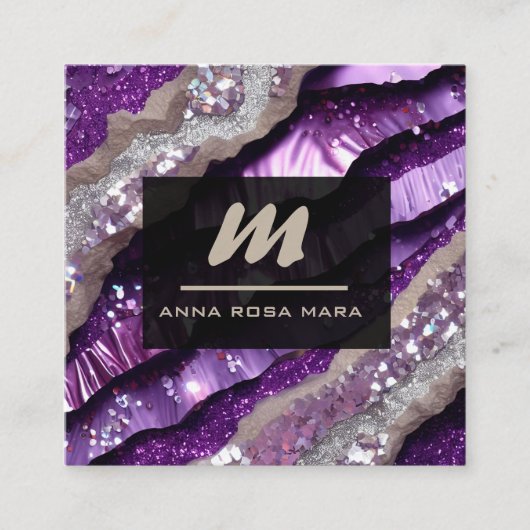 *~* Lila Lavender Glam QR Luxe Initial AP66 Quadratische Visitenkarte (Vorderseite)