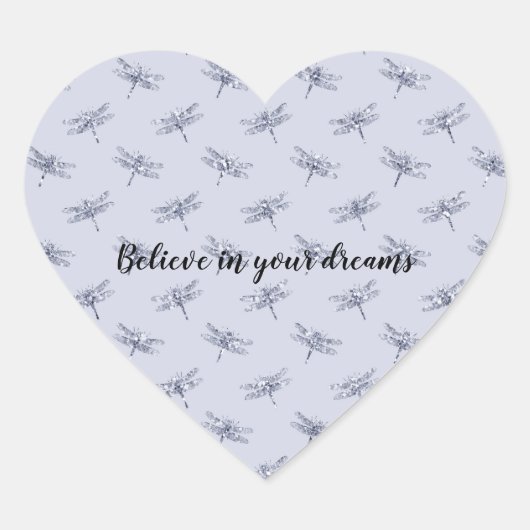 Lila Lavender Glitzer Dragonflies Herz-Aufkleber (Vorderseite)