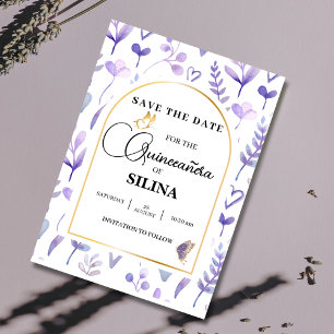 Lila Lavender Gold Arch Quinceñera Butterfly Save The Date