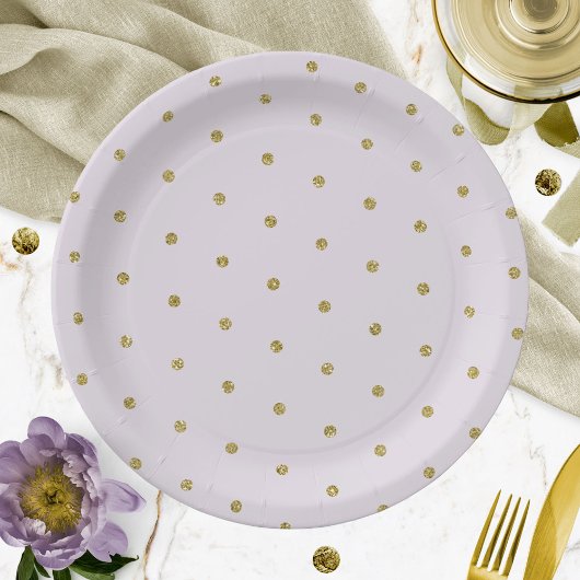 Lila Lavender Gold Glitzer Polka Dot Muster Pappteller